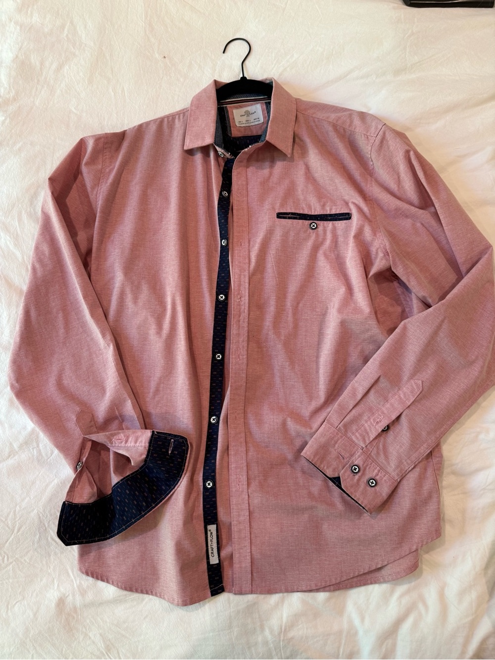 Men's Long-Sleeve Dress Shirt in Dusty Rose with Contrast Trim